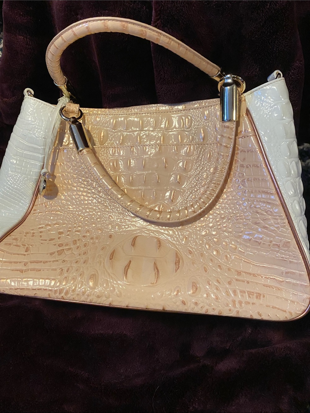 Brahmin Patent Croc-Embossed Shoulder Bag in Blush and White